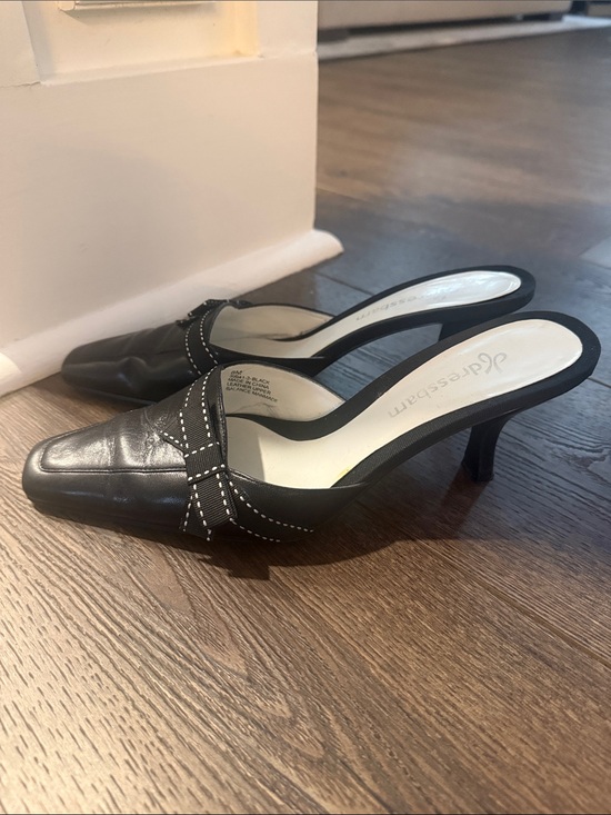 dressbarn Shoes - dressbarn Black Slip-On Kitten Leather Heel Mules 8